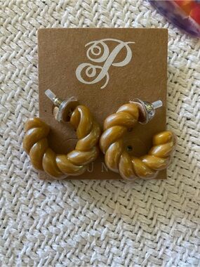 Plunder Twisted Hoop Earrings in Mustard Yellow